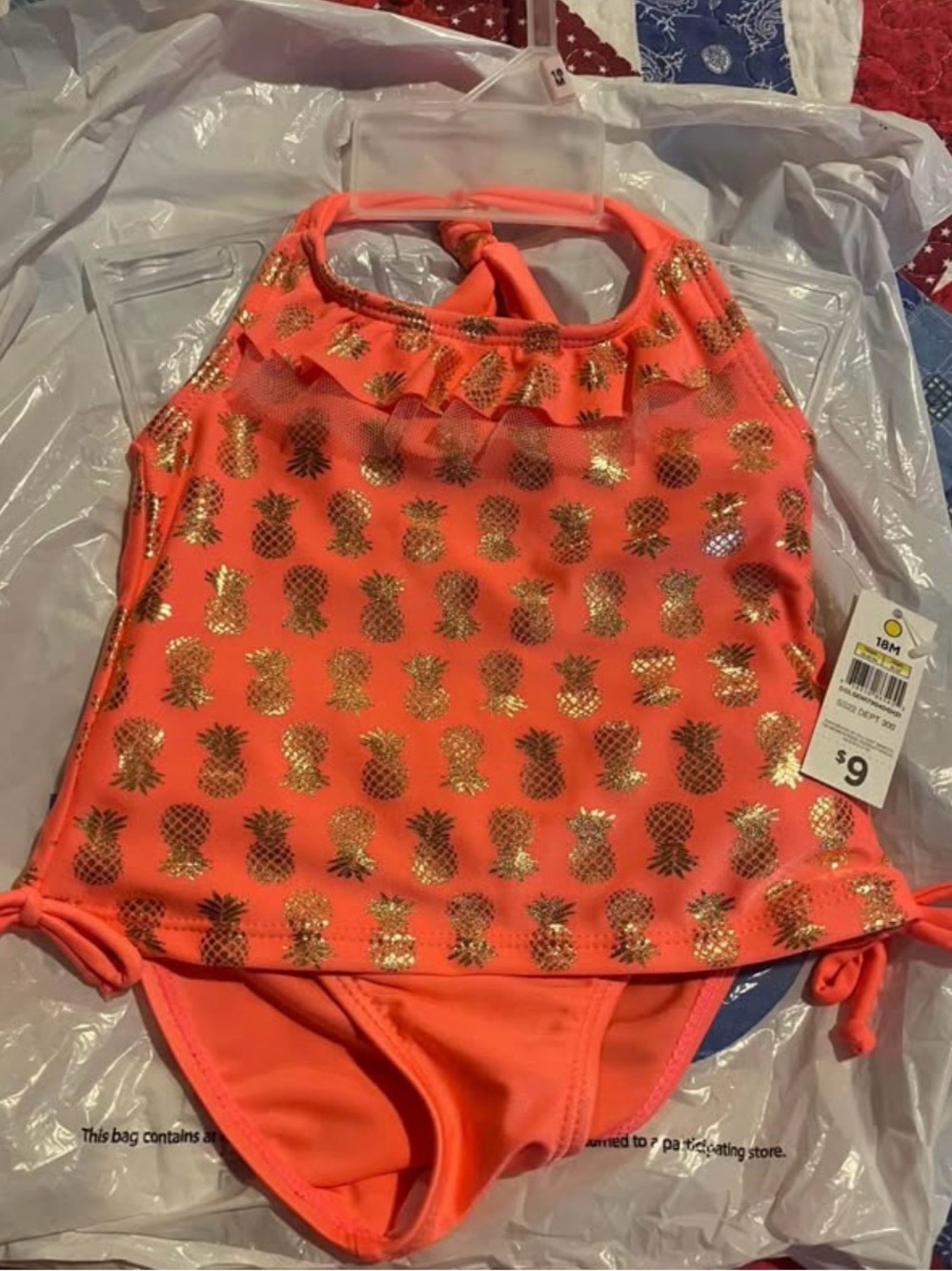 Urban Outfitters Coral Swim One-Piece with Gold Pineapple Print